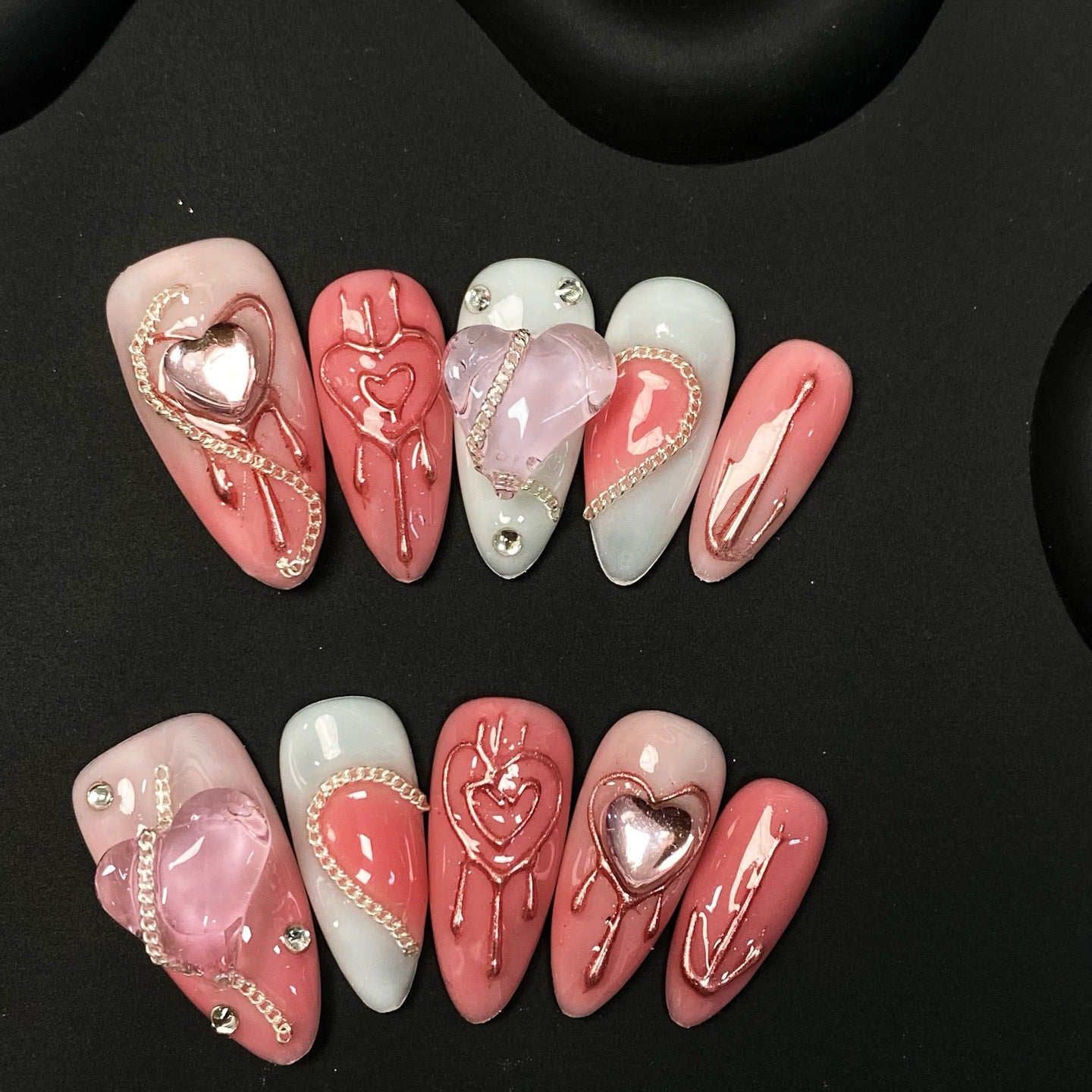 Heart - Locked Love - Short Almond Press-on Nails