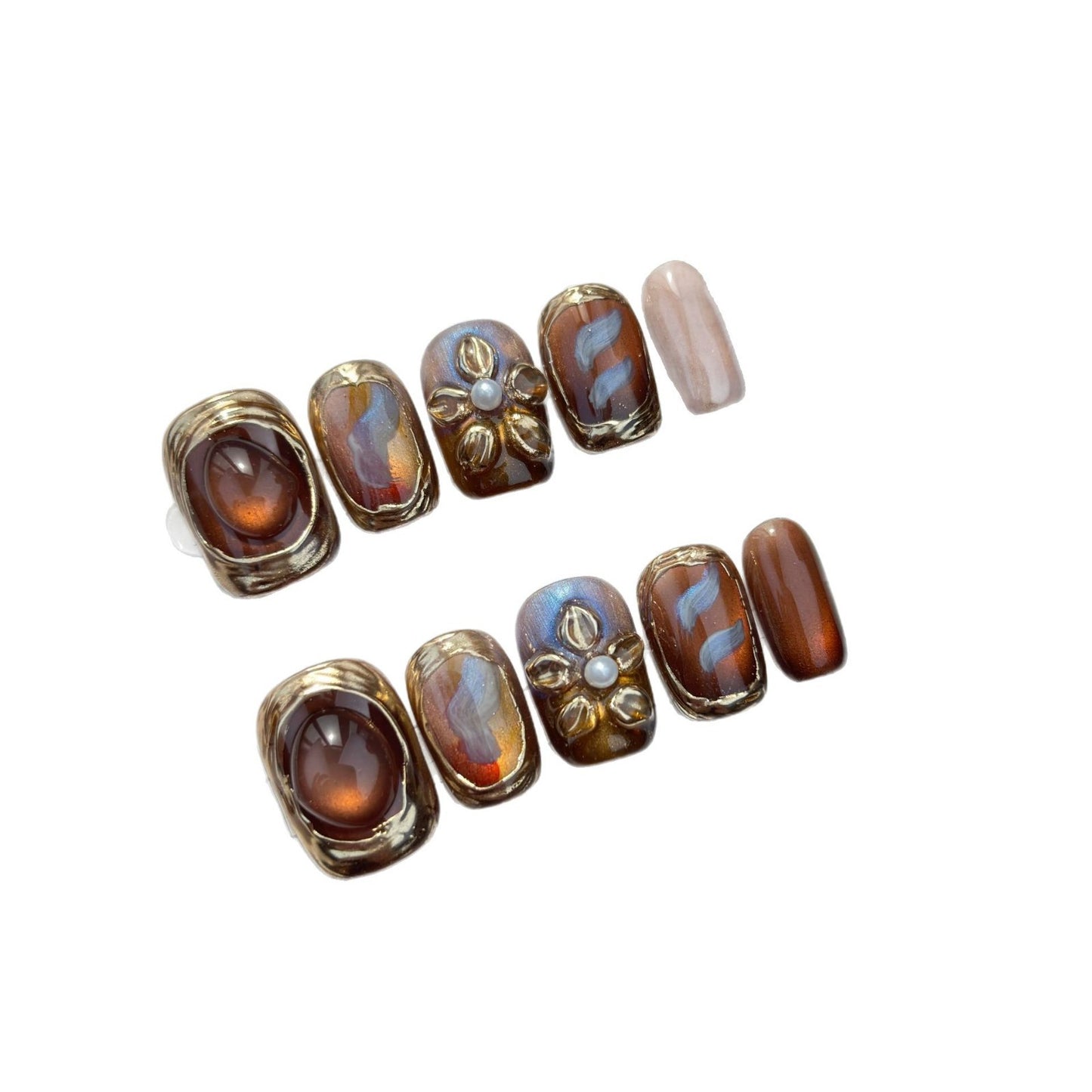 Amber Gold Charm - Short Square Press-on Nails