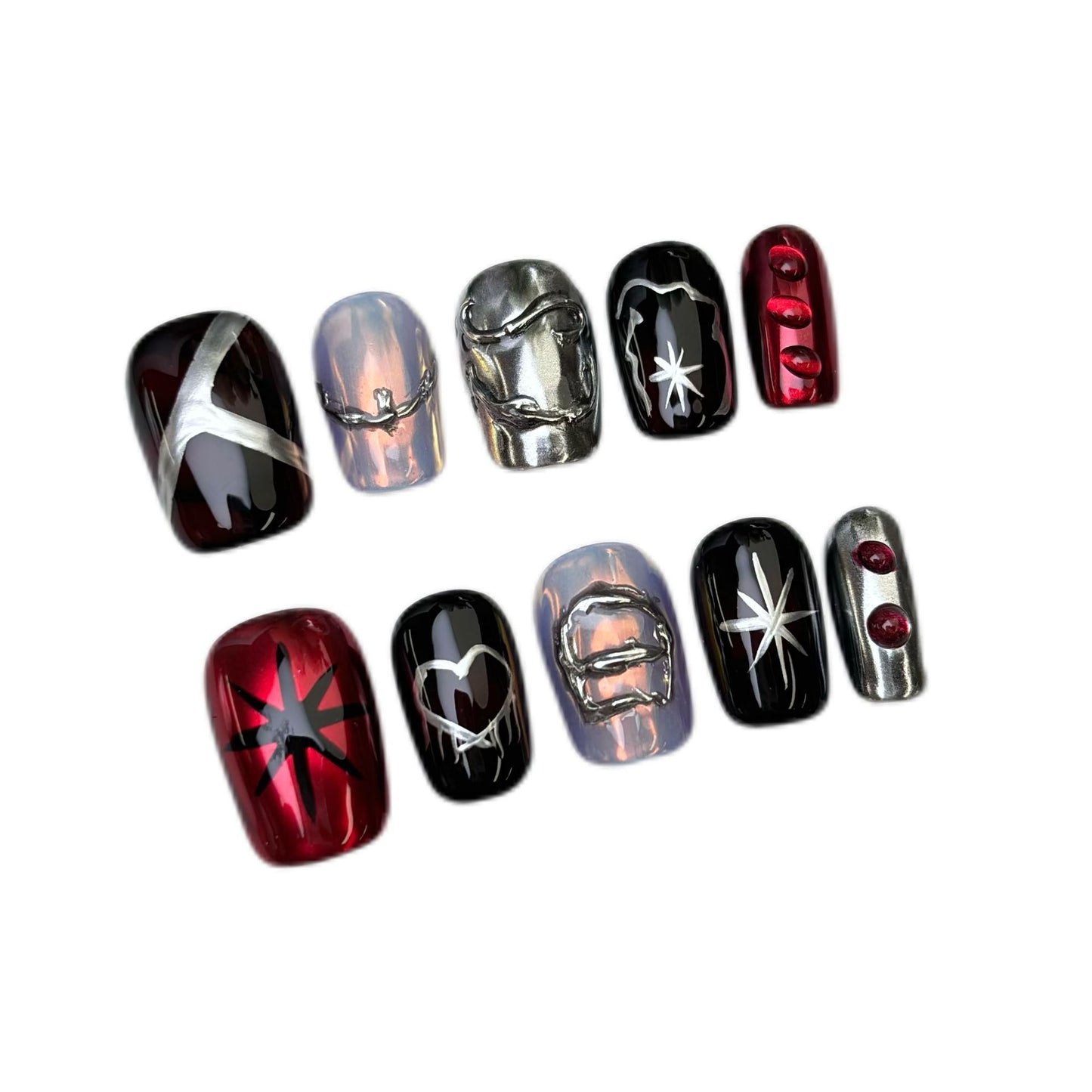 Edgy Metal Frenzy - Short Square Press-on Nails