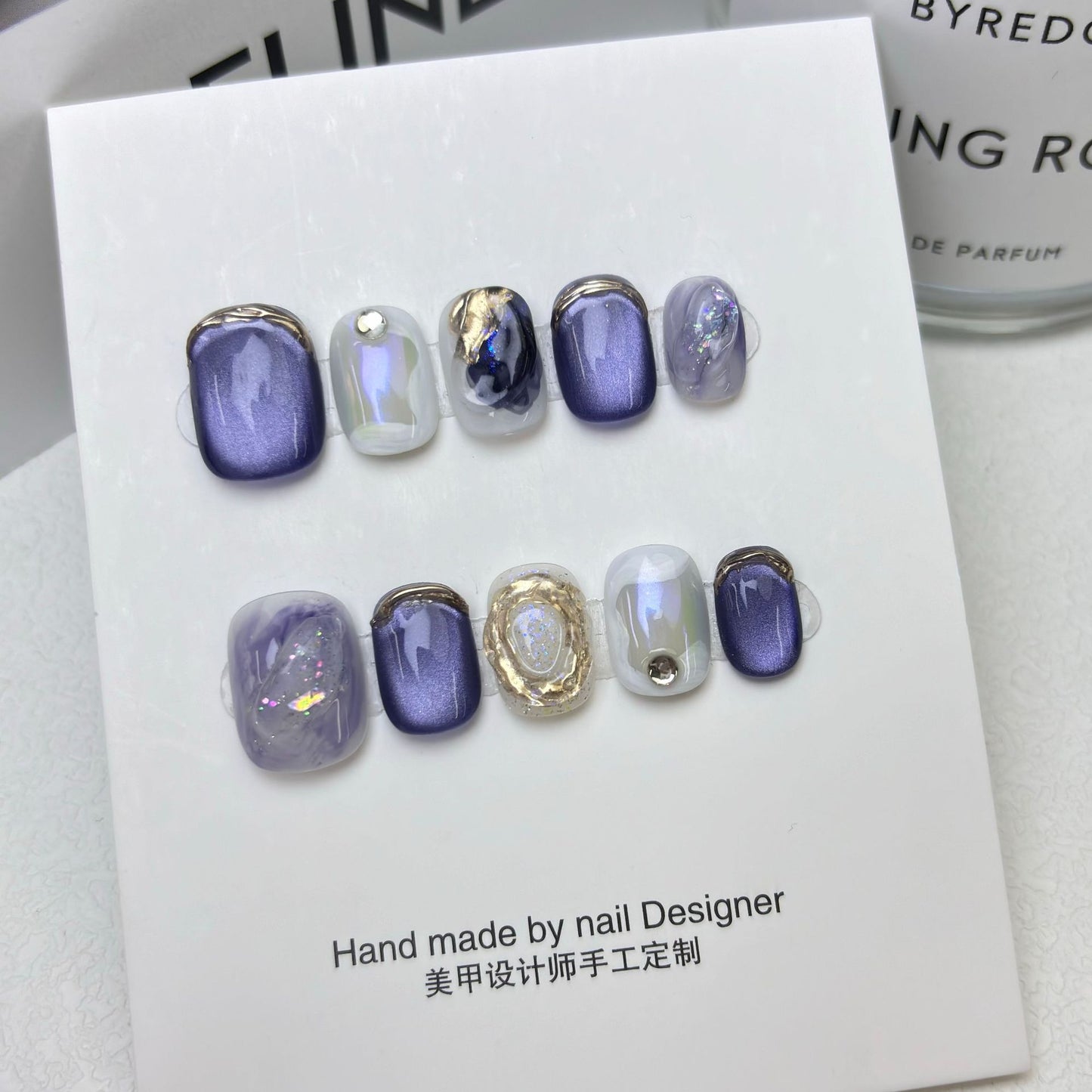 Purple Fantasy Stars - Short Round Press-on Nails