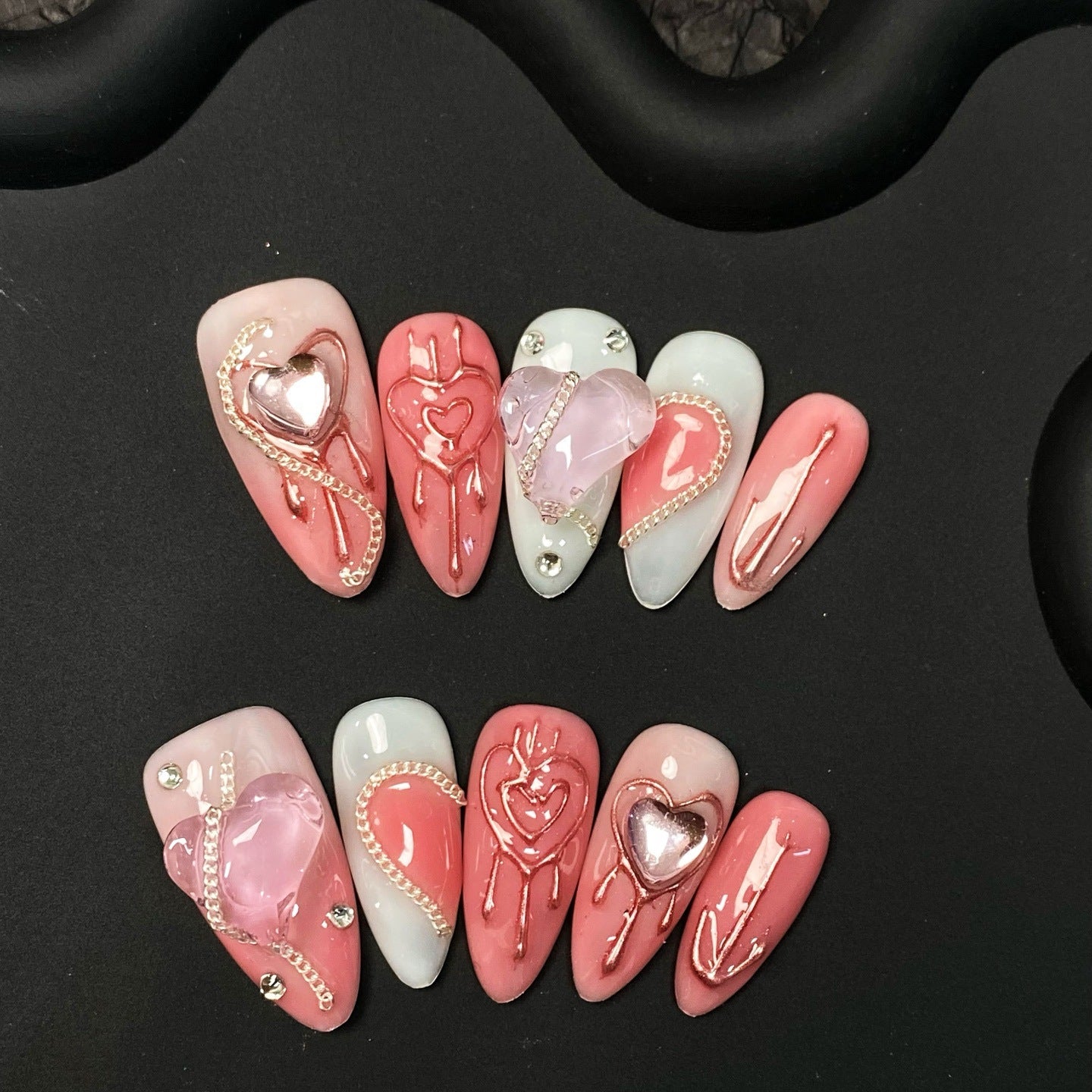 Heart - Locked Love - Short Almond Press-on Nails