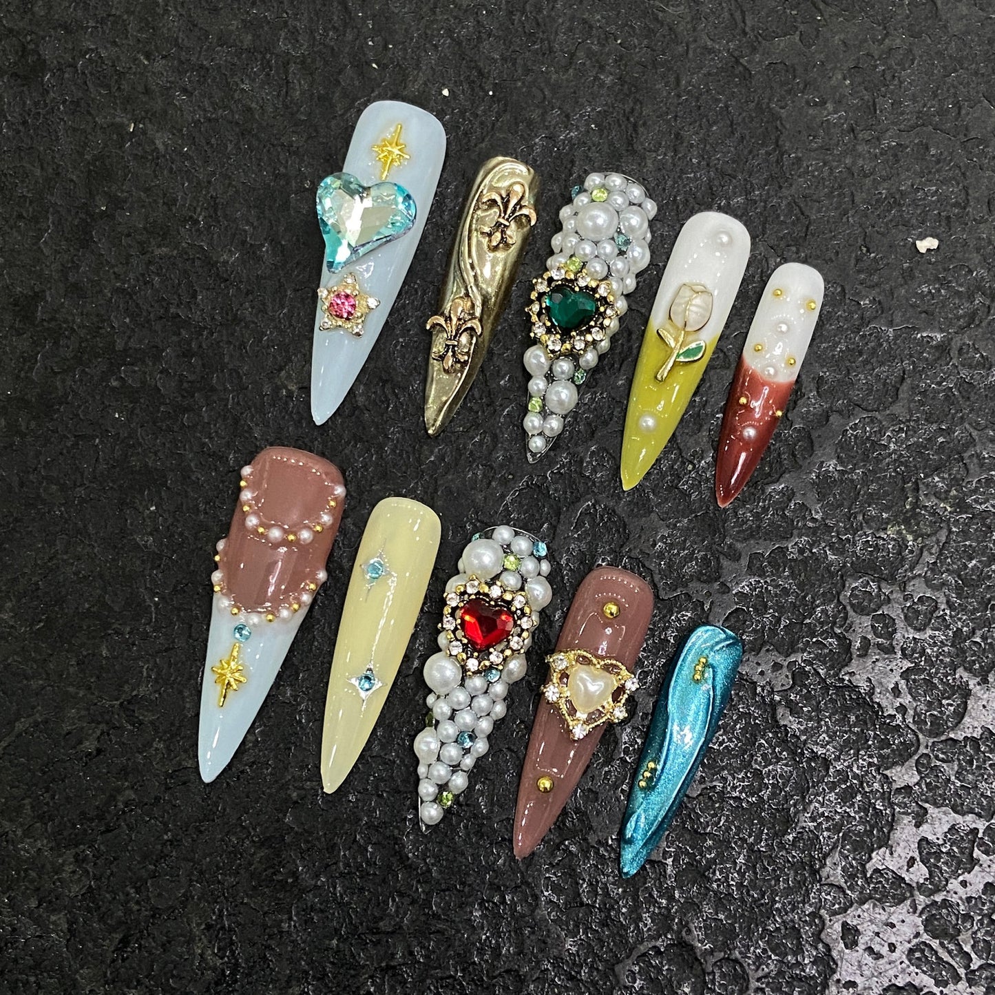 Jeweled Dream Casket - Long Stiletto Press-on Nails