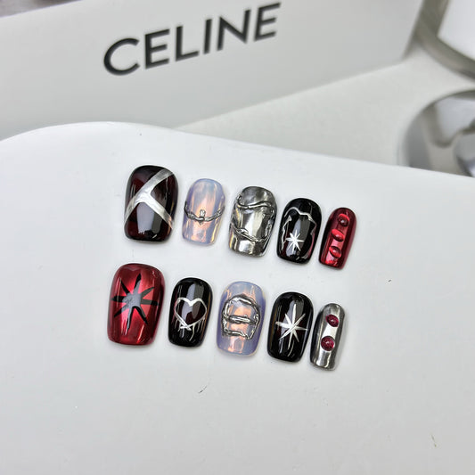 Edgy Metal Frenzy - Short Square Press-on Nails