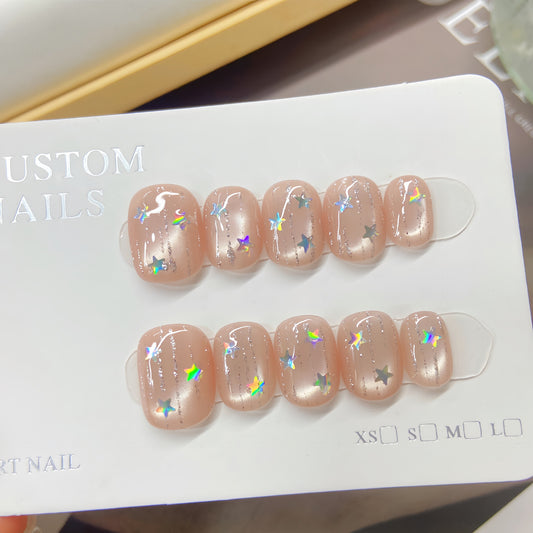 Stardust Veil - Short Round Press-on Nails